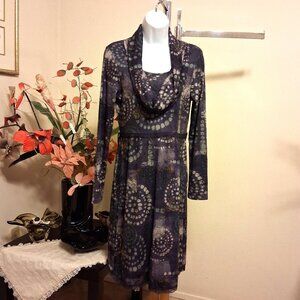 NWT I.AM.GIA Women’s Elegant Purple Printed Long Sleeve Midi Dress Size 38